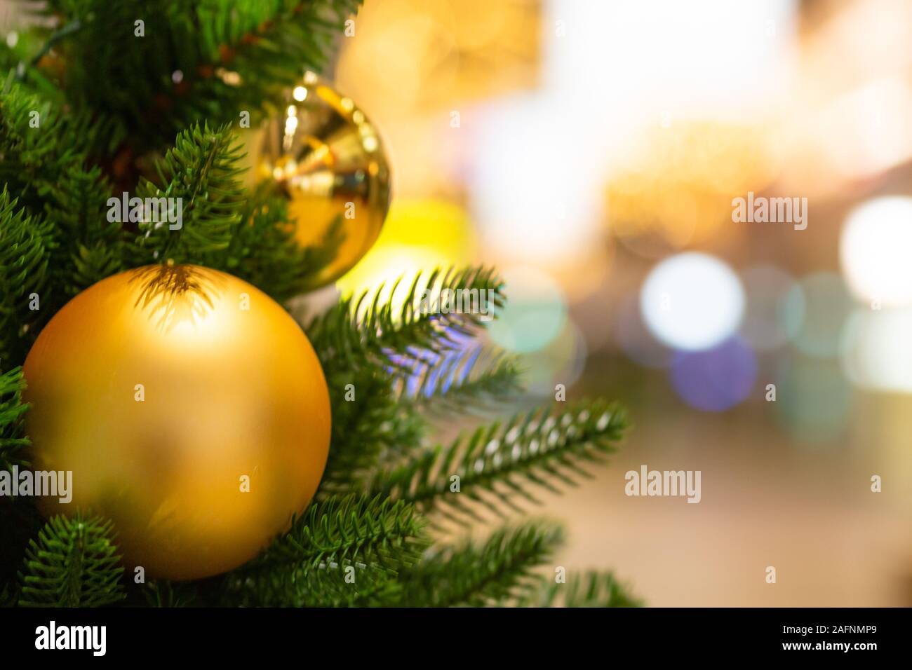 christmas tree decoration balls season greeting posrtcard Stock Photo