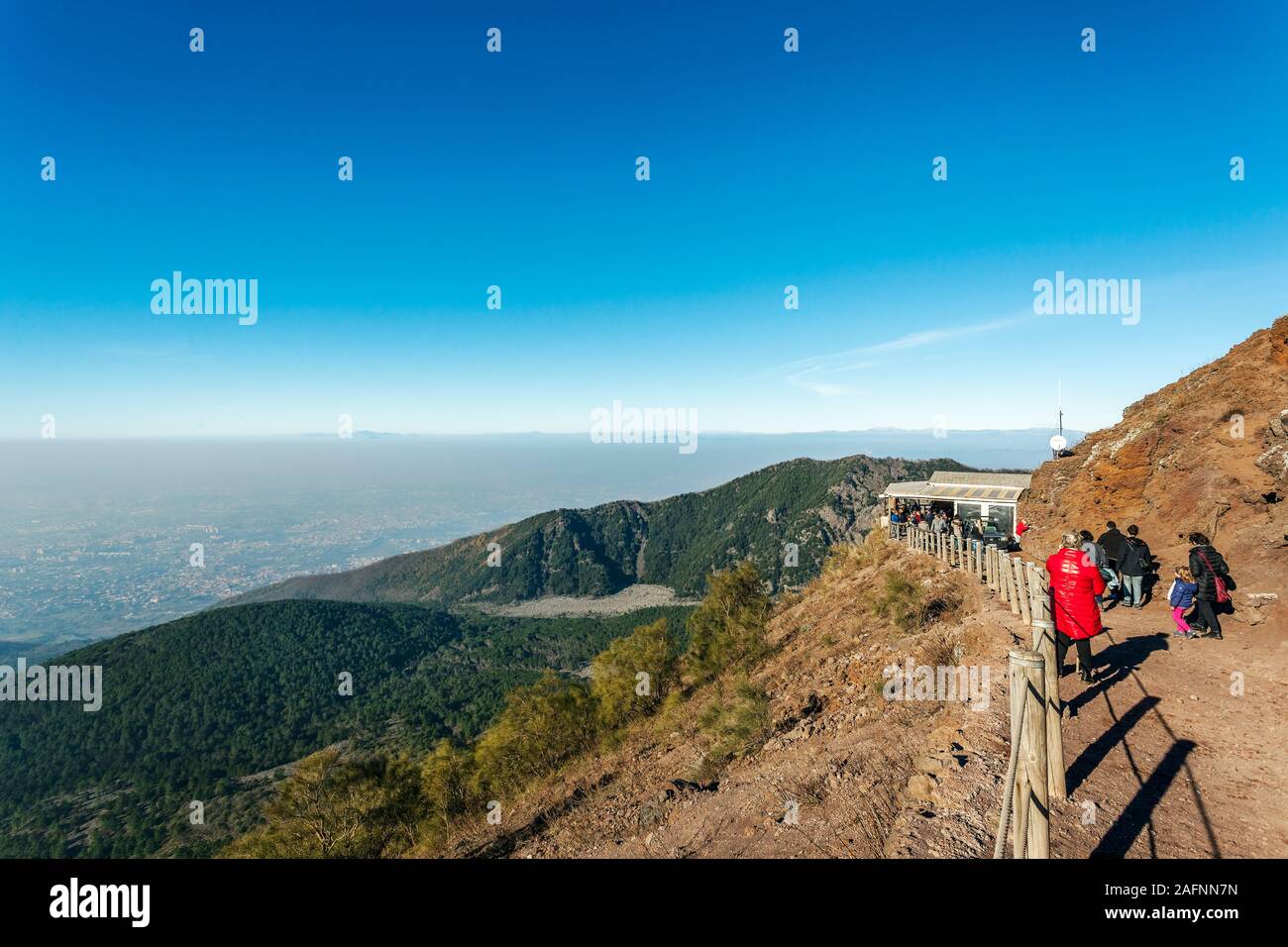 Panorama from the top of Volcano Vesuvius National Park, Naples, Campania, Italy Stock Photo