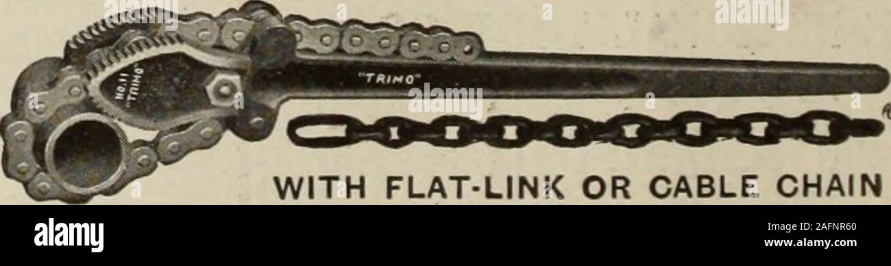 . Canadian machinery and metalworking (January-June 1913). Trimo Pipe Cutter ARE MADE BY The Trimont Mfg. Co. 55-71 Amory, Street, Roxbury, Mass. Send for Catalogue No. 200. WITH FLAT-LINK OR CABLE CHAIN Trimo Chain Wrench The advertiser would like to know where you saw his advertisement—tell him. January 2, 1913 CANADIAN MACHINERY 153 Stock Photo