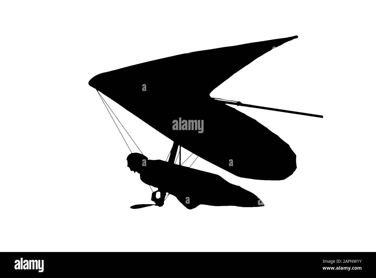 Hang glider wing silhouette isolated on white with clipping path. Template for extreme sport logo, sign, drawing Stock Photo