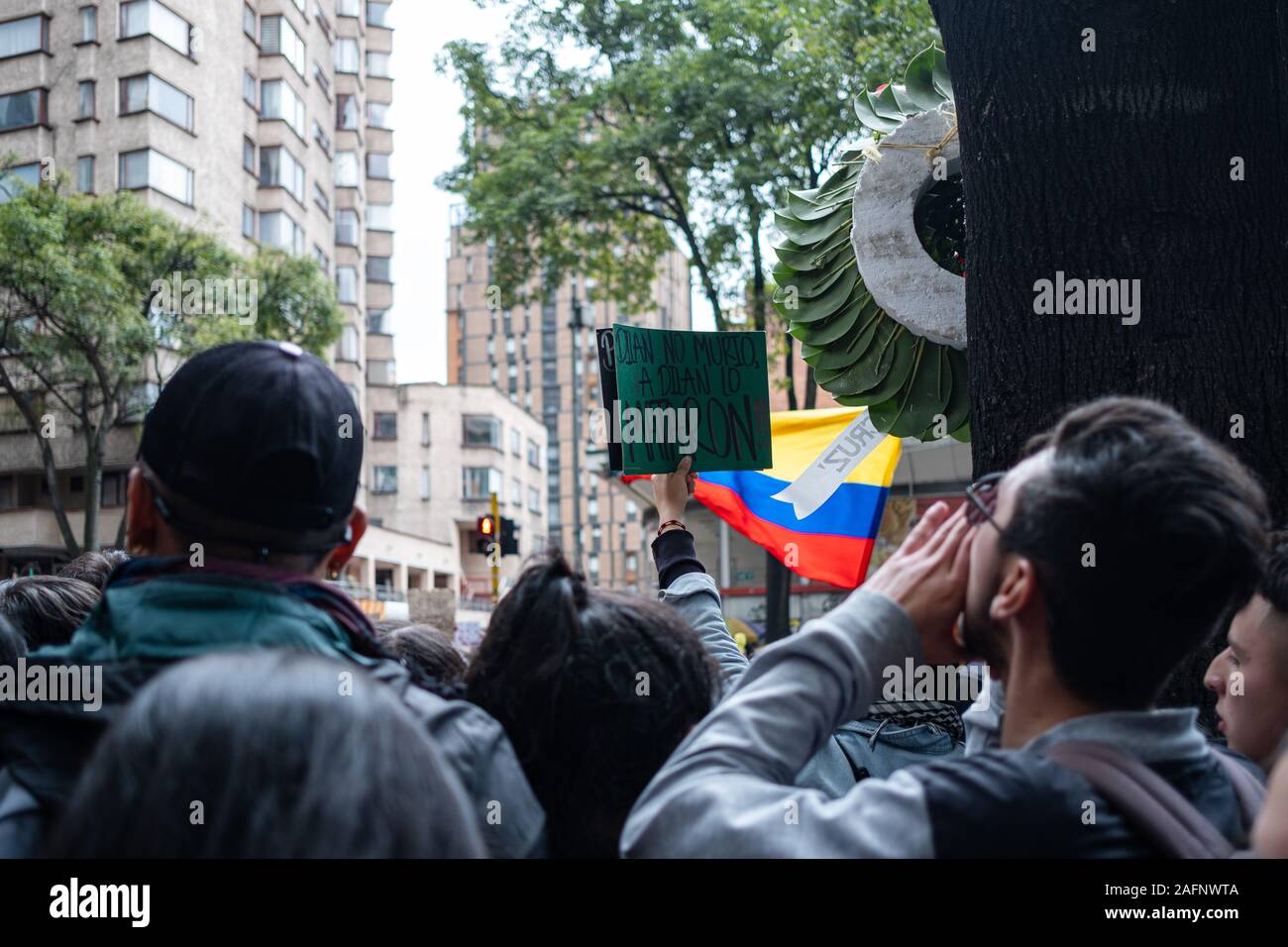 Students and protesters returned to the street where Dilan Cruz was shot a few days before to commemorate his death. Stock Photo