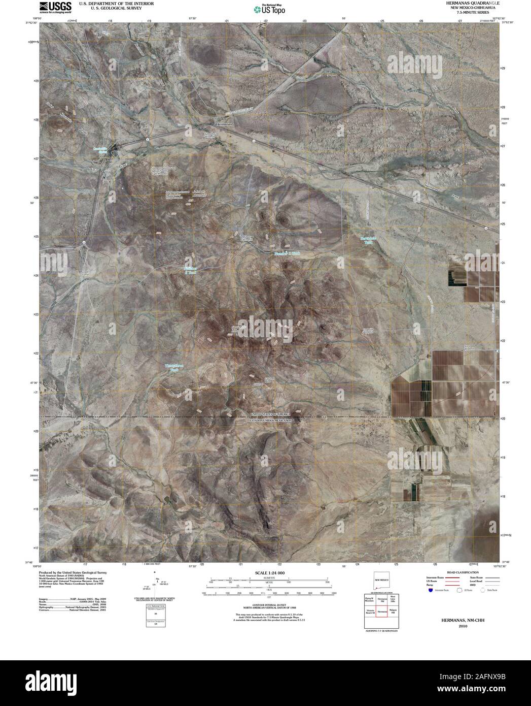 USGS TOPO Map New Mexico NM Hermanas 20100826 TM Restoration Stock Photo