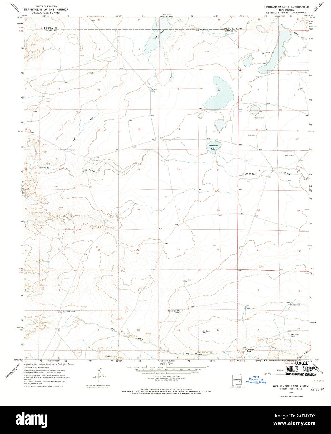 USGS TOPO Map New Mexico NM Hernandez Lake 190910 1967 24000 Restoration Stock Photo Alamy