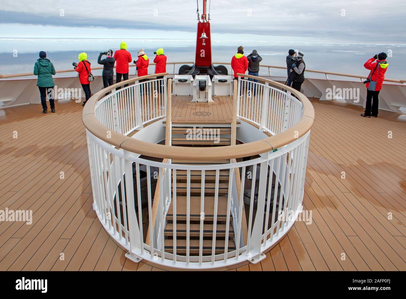 Cruise ship passengers on deck in the Arctic Stock Photo