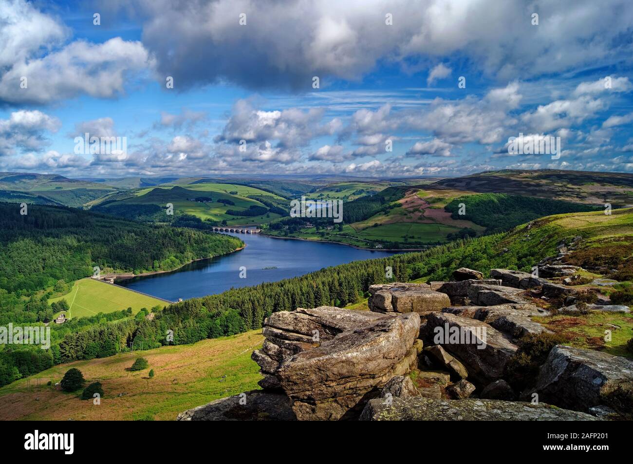 UK Derbyshire Peak District Ladybower Reservoir From Bamford Edge Stock uk-derbyshire-peak-district-ladybower-reservoir-from-bamford-edge-stock