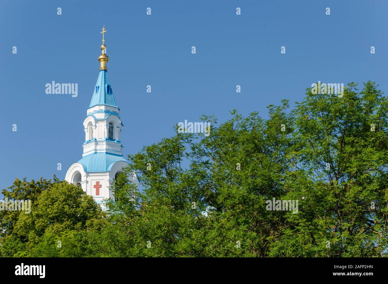 Spaso-Preobrazhensky Cathedral of the Valaam Monastery.The bell tower of the Orthodox Cathedral. Valaam Island, Karelia, Russia. Stock Photo
