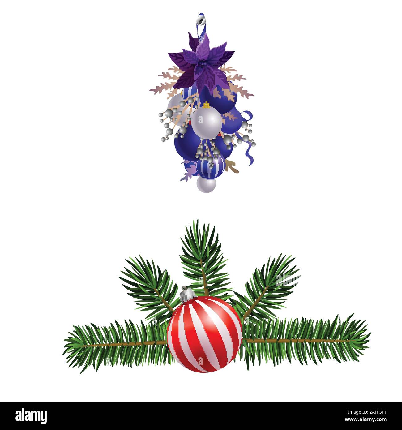 Christmas decorations with fir tree collection isolated Stock Vector ...