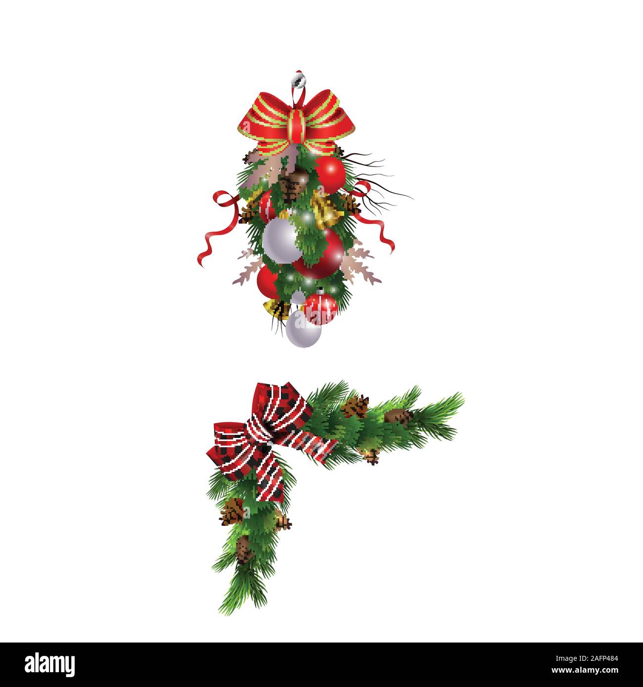 Christmas decorations with fir tree collection isolated Stock Vector ...