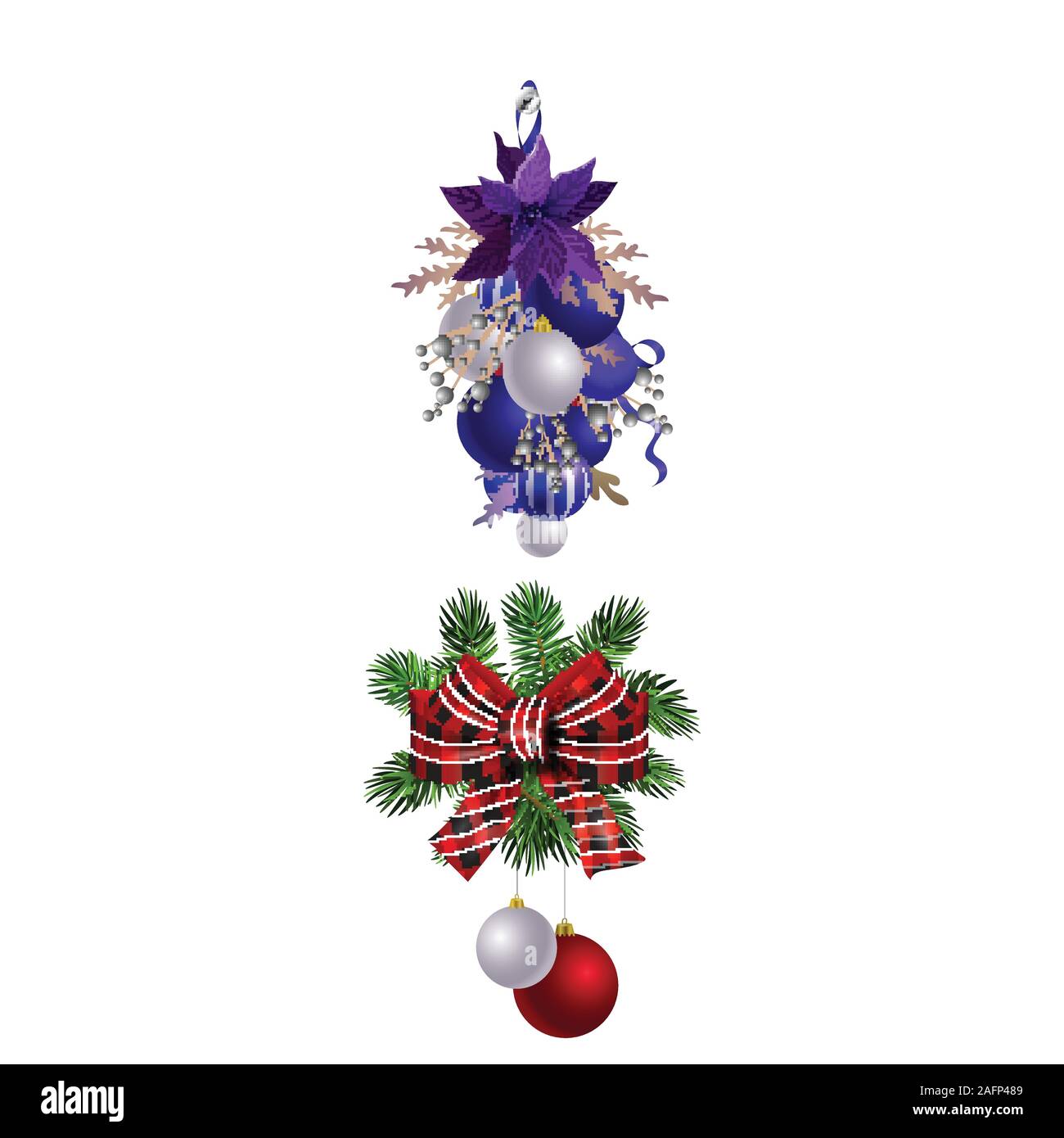 Christmas decorations with fir tree collection isolated Stock Vector ...