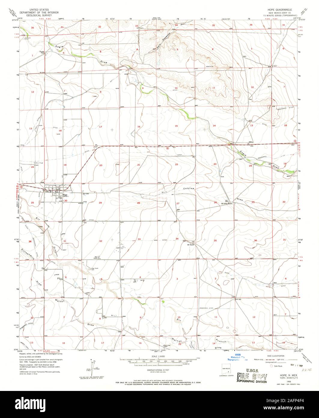 USGS TOPO Map New Mexico NM Hope 190962 1955 24000 Restoration Stock Photo