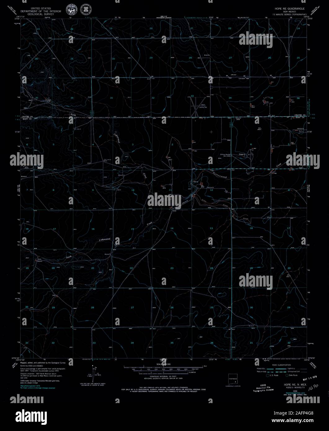 USGS TOPO Map New Mexico NM Hope NE 190958 1955 24000 Inverted Restoration Stock Photo