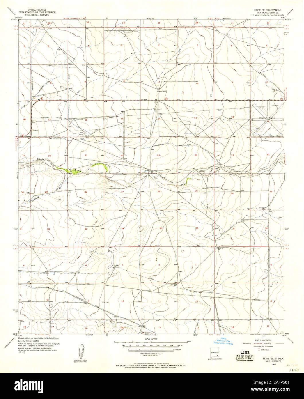 USGS TOPO Map New Mexico NM Hope SE 190961 1956 24000 Restoration Stock Photo