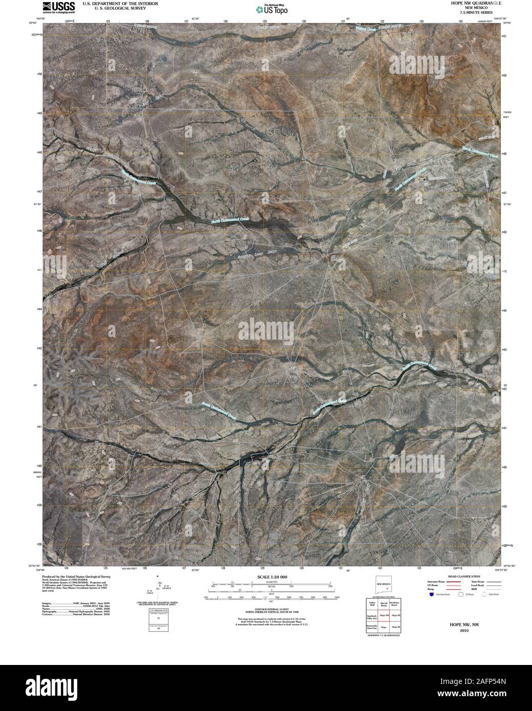 USGS TOPO Map New Mexico NM Hope NW 20100915 TM Restoration Stock Photo