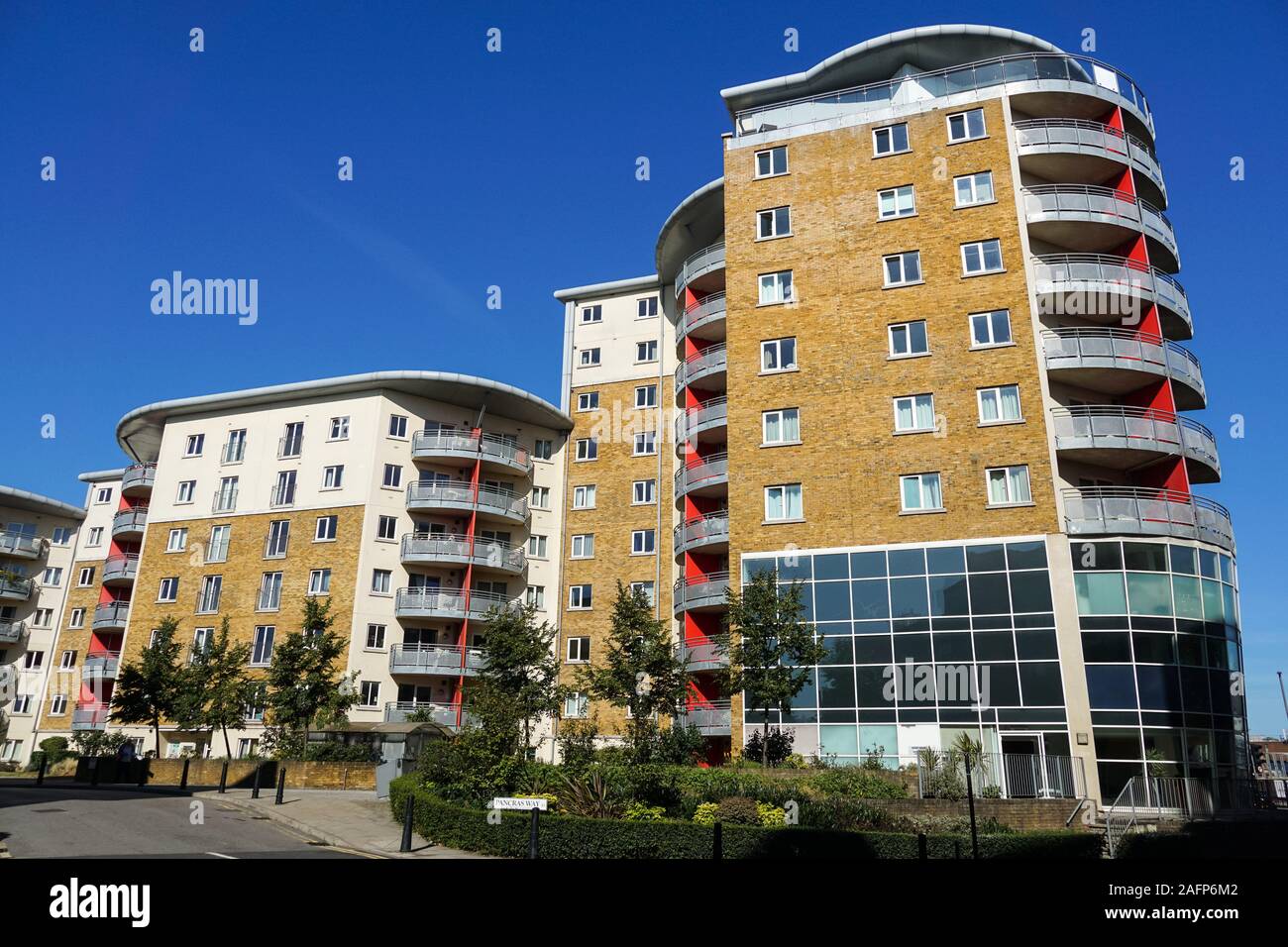 Modern apartment buildings in Bow, London England United Kingdom UK