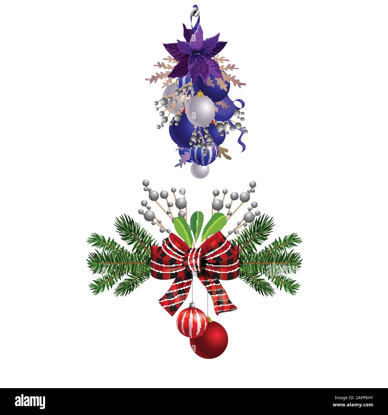Christmas decorations with fir tree collection isolated Stock Vector ...