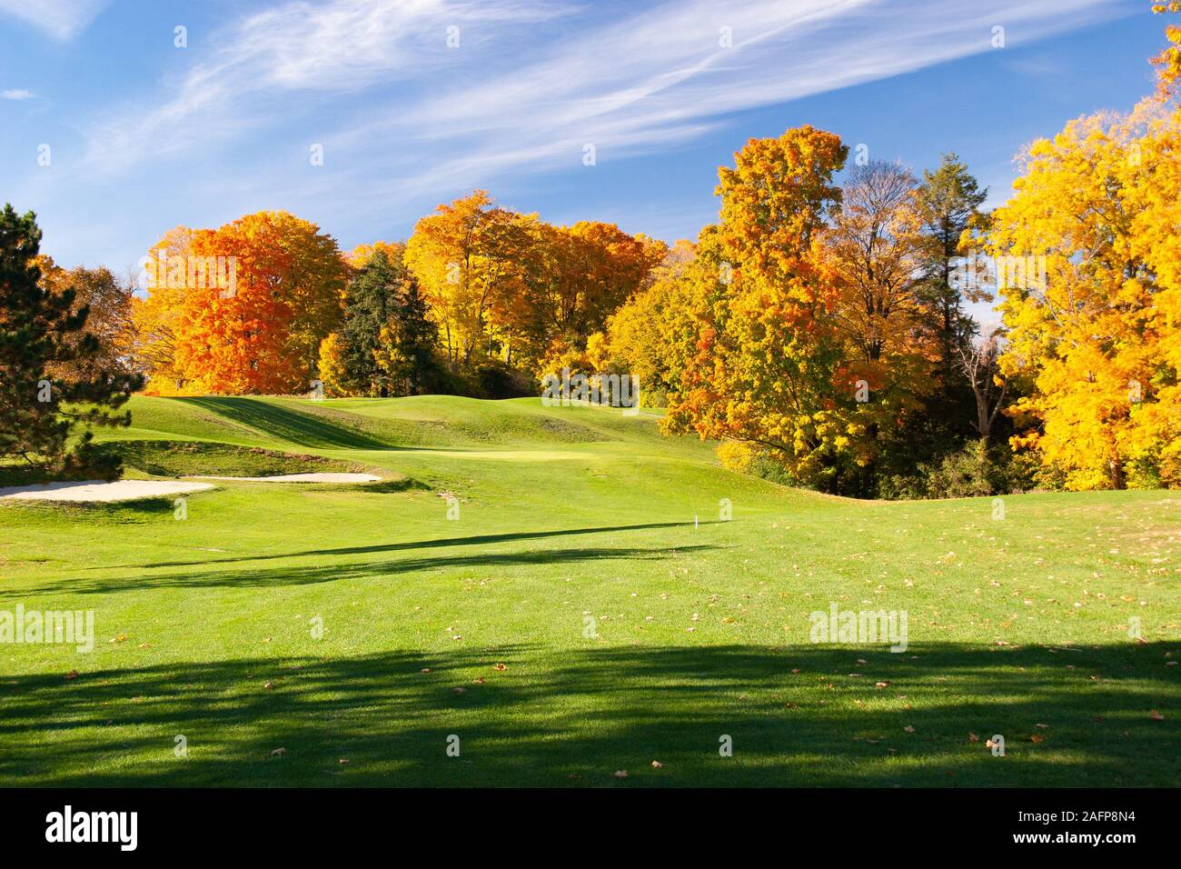 landscape fall foliage at Golf Course Stock Photo