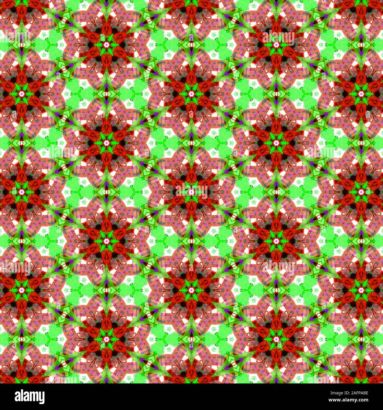 Kaleidoscopic Christmas green and red eamless pattern Stock Photo