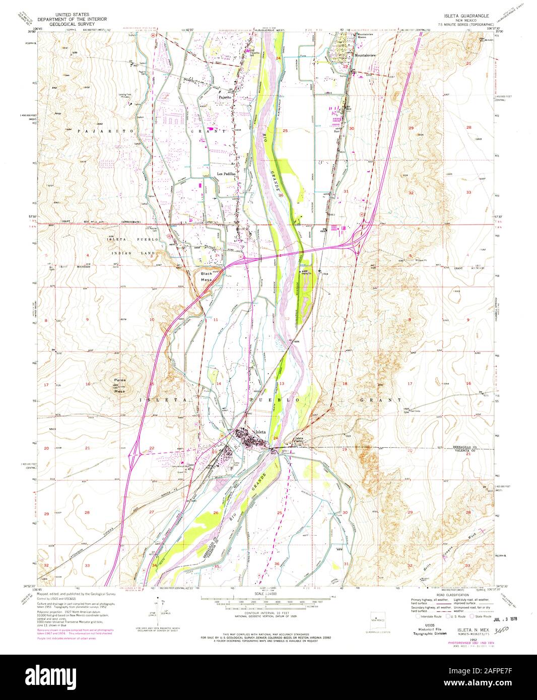 USGS TOPO Map New Mexico NM Isleta 191041 1952 24000 Restoration Stock
