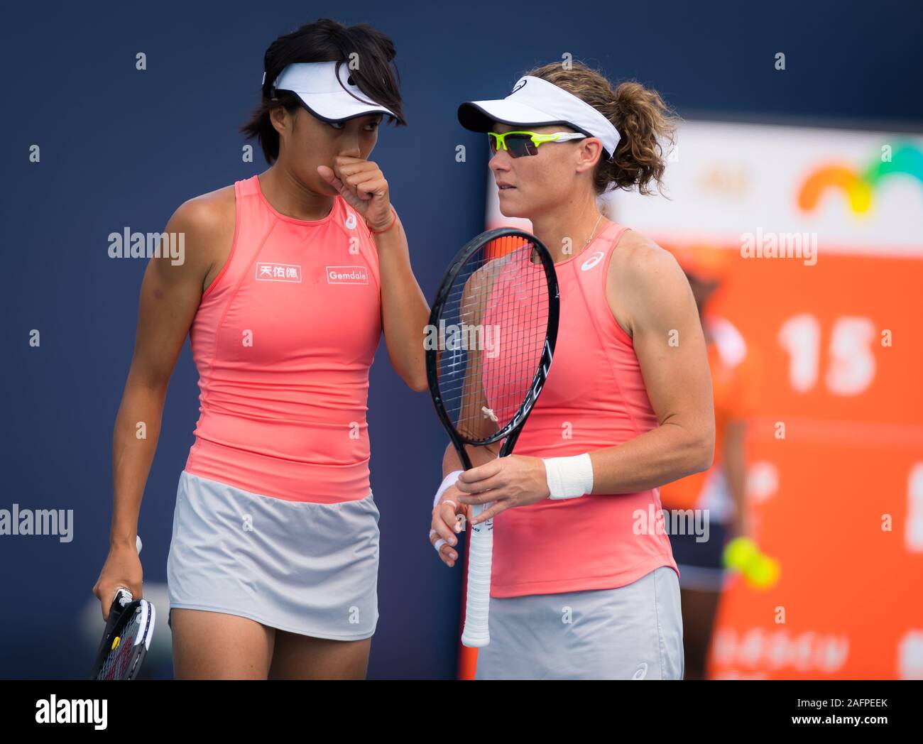 Shuai Zhang of China & Samantha Stosur of Australia playing doubles at