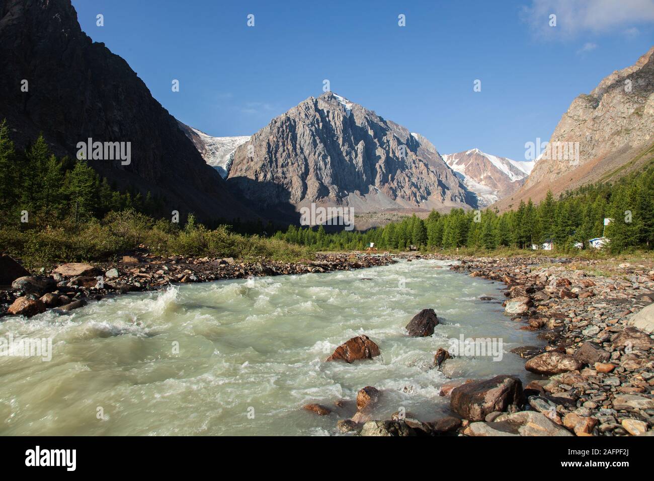 altai mountain and river forest Stock Photo