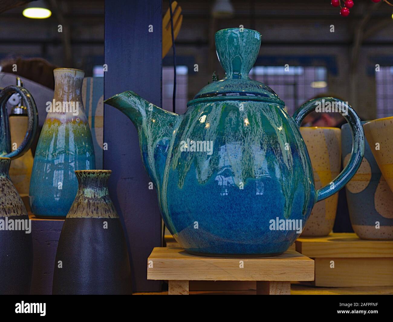 Fantastical blue teapot at the Ottawa Potters Guild annual Holiday Sale