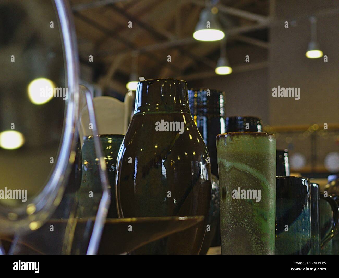 Green and brown vases at the Ottawa Potters Guild annual Holiday Sale
