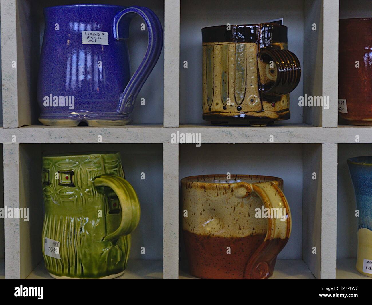 Beautiful cups and mugs on display at the Ottawa Potters Guild annual