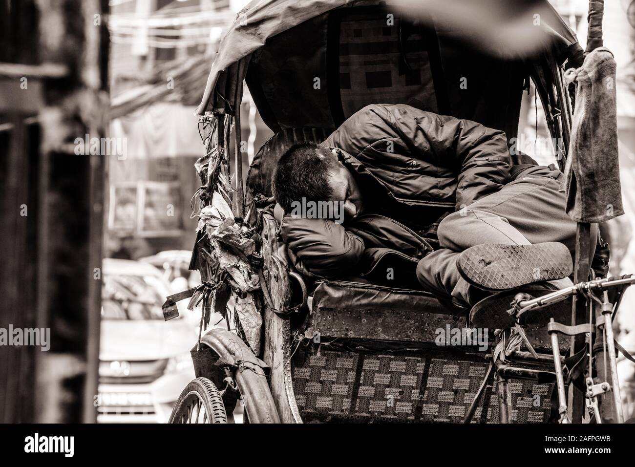 Napping between shifts in Kathmandu Nepal Stock Photo