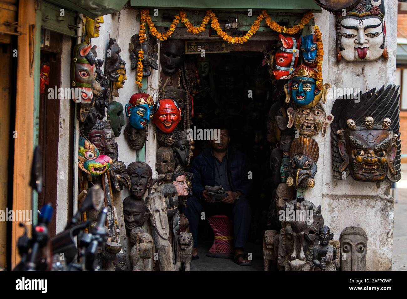 Mask Storefront in Kathmandu Nepal Stock Photo