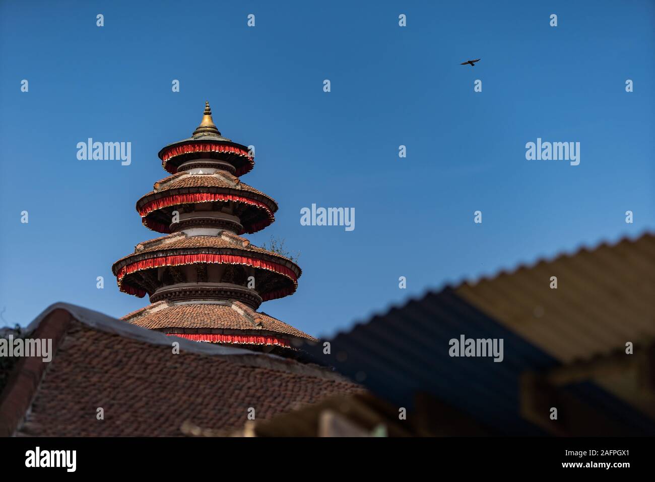 Temple Tower in Durbar Square Nepal Stock Photo