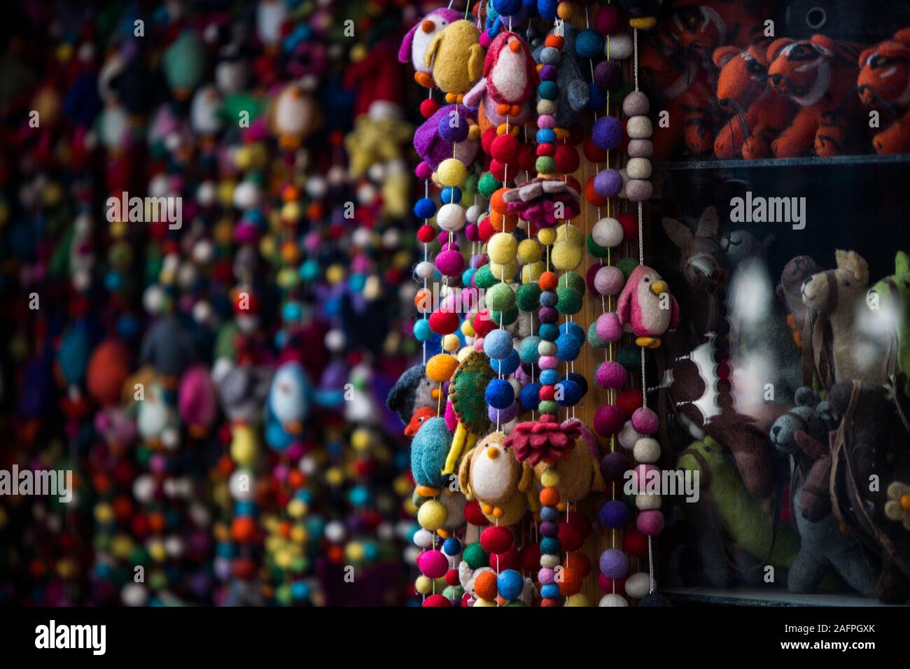 Colorful Crafts line the bustling Kathmandu Streets Stock Photo