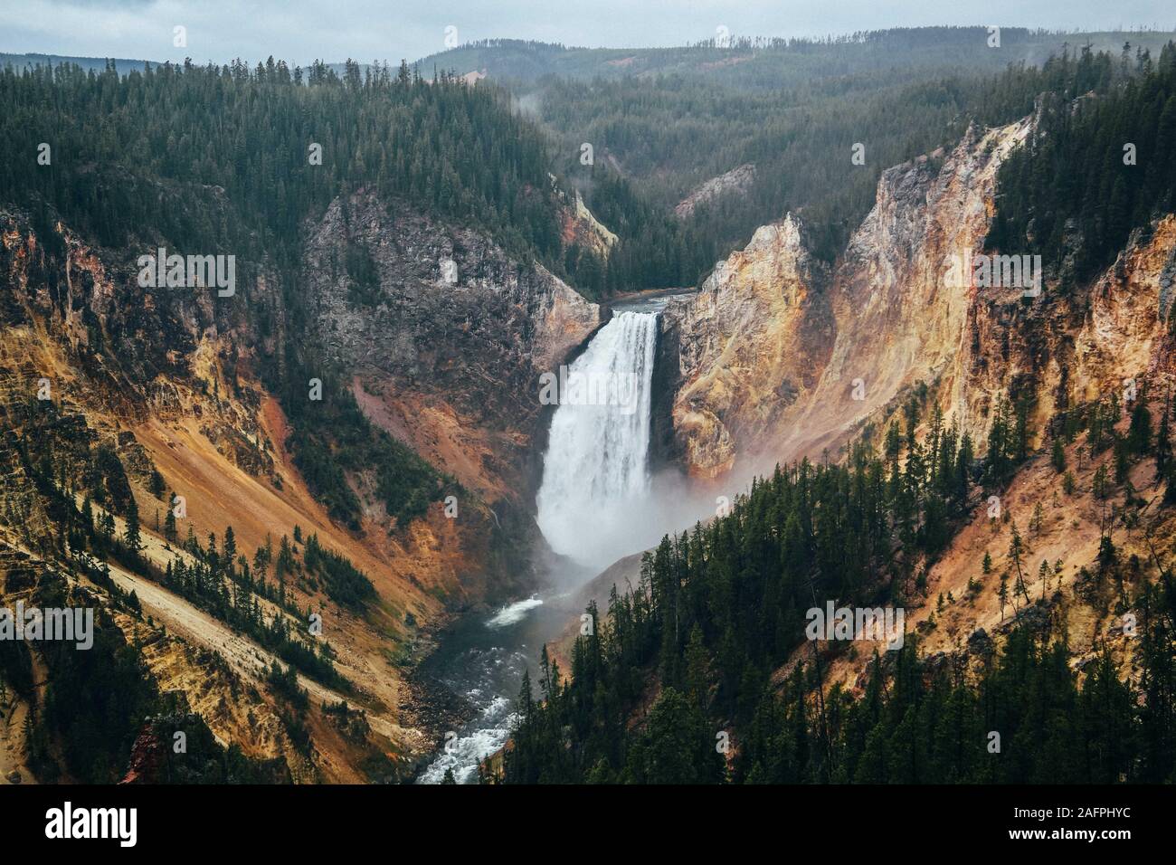 water fall Yellowstone National Park Landscape Stock Photo