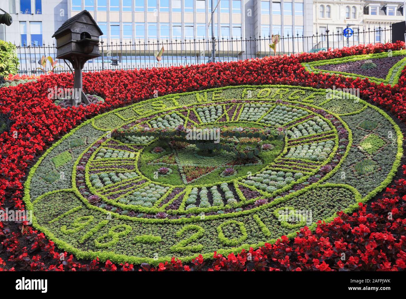 Centenary floral clock 1918 - 2018 in Edinburgh, Scotland commemorating lives lost in World War I (Lest We Forget). Stock Photo
