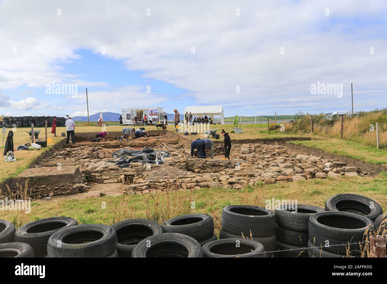 An archaeological site near the Standing Stones of Stenness in the Orkney Islands. Site is between the Standing Stones and the Ring of Brodgar. Stock Photo