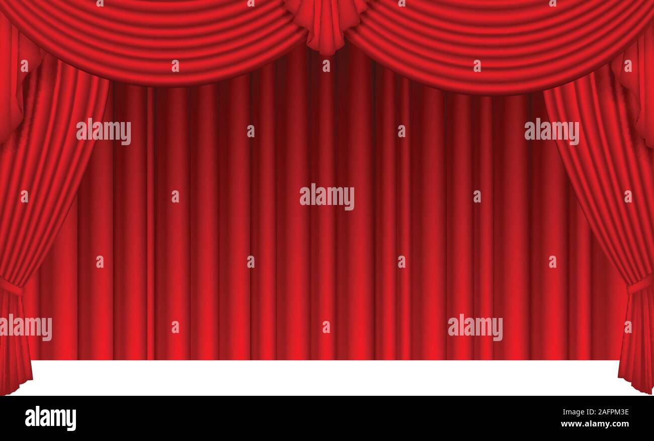 Red silk curtain with light from the searchlight Stock Vector