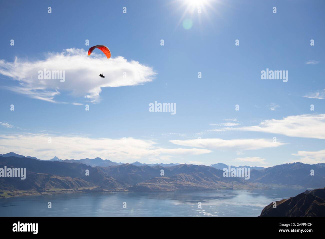 Paragliding in the South Island of New Zealand Stock Photo