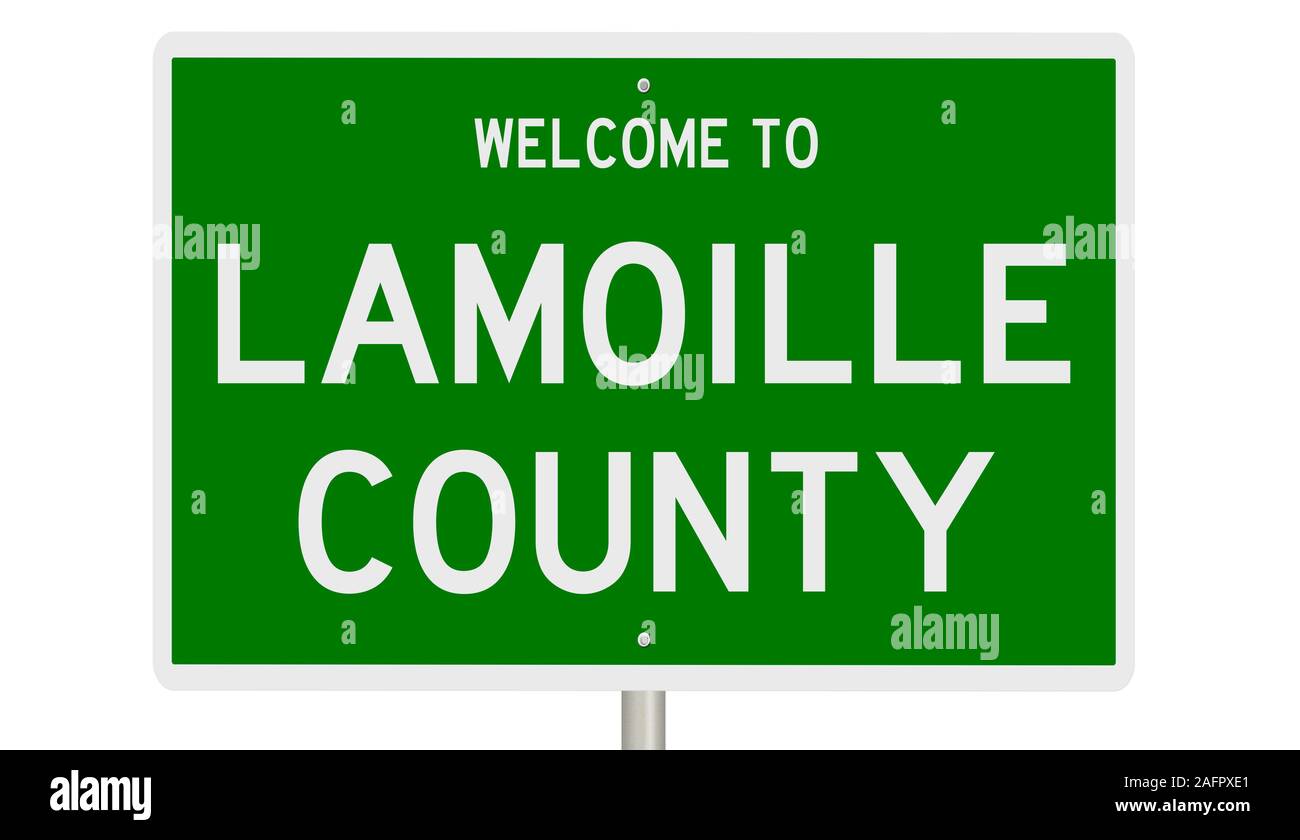 Rendering of a green 3d highway sign for Lamoille County Stock Photo