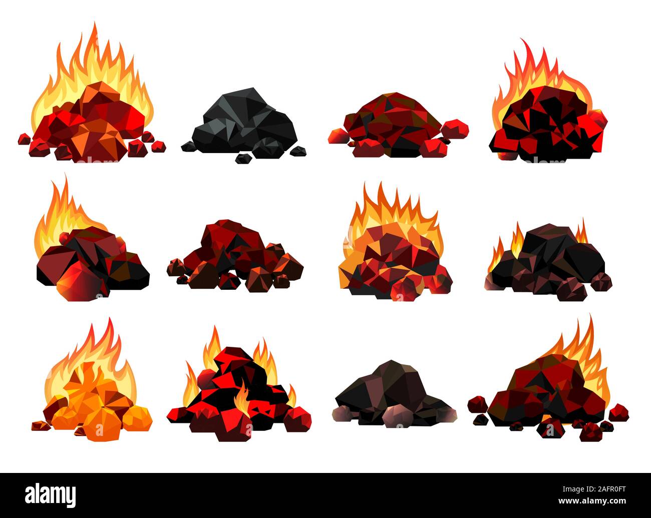 Burning coal set Stock Vector