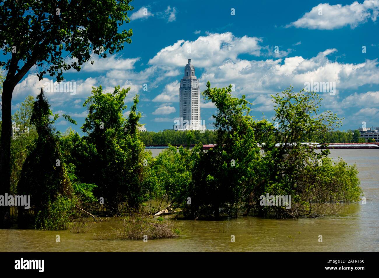 4/29, 2019, BATON ROUGE, LA, USA -  Baton Rouge, Louisiana Skyline and State Capitol on Mississippi River Stock Photo