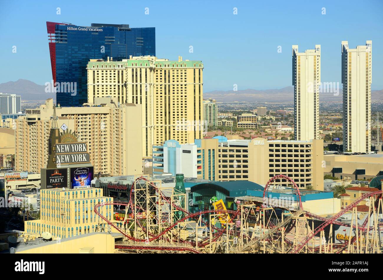 Las Vegas aerial view, photo includes Hilton Grand Vacation, Marriott's  Grand Chateau and New York-New York in Las Vegas, Nevada, USA Stock Photo -  Alamy