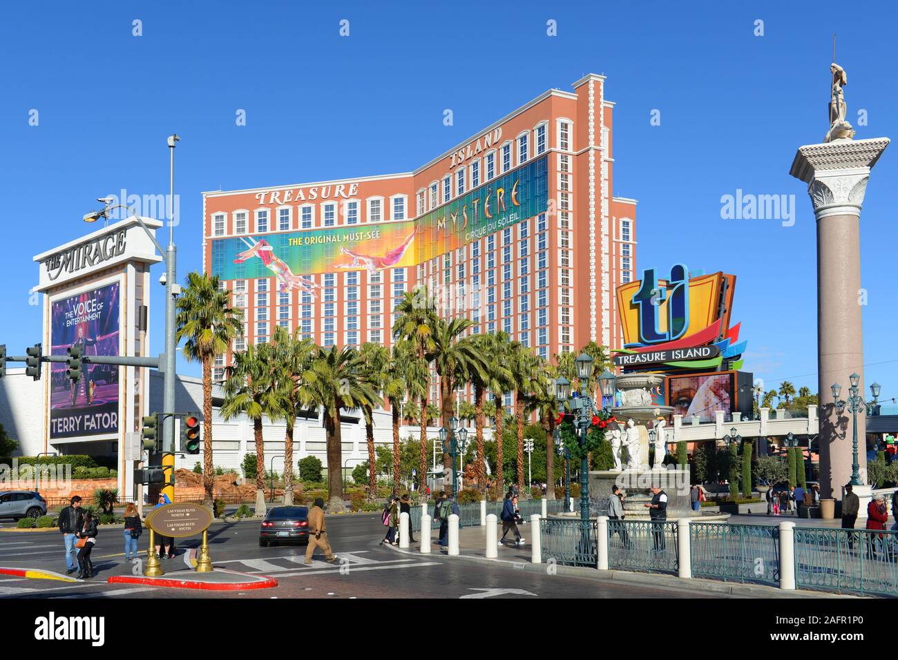 Treasure Island is a luxury resort and casino on Las Vegas Strip in Las Vegas, Nevada, USA. The hotel has Caribbean Pirates theme. Stock Photo