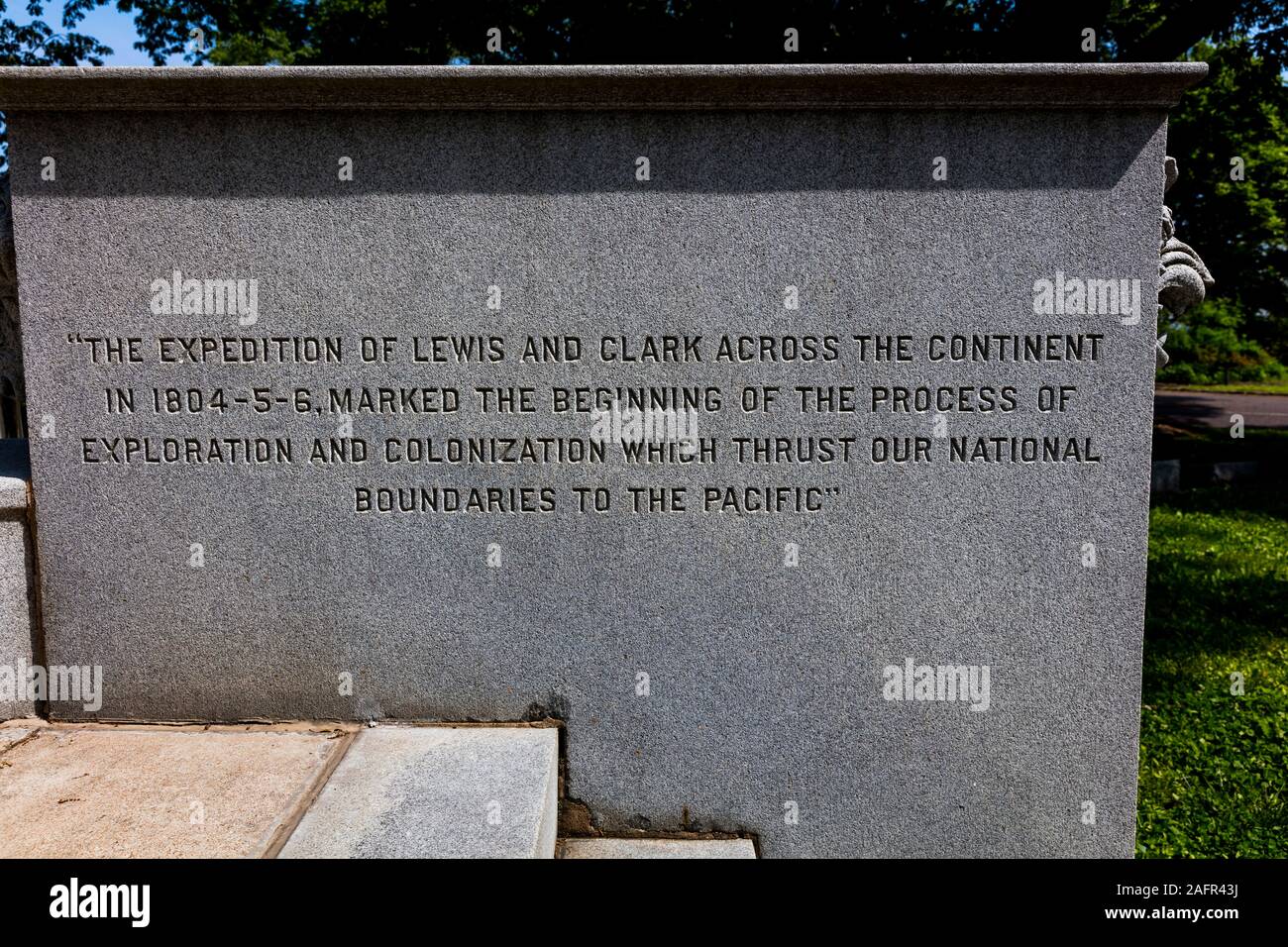 MAY 16 2019, USA - Lewis and Clark Expedition - Burial spot of William Clark of Lewis and Clark Expedition in Bellefontaine Cemetery, St. Louis, Mo Stock Photo