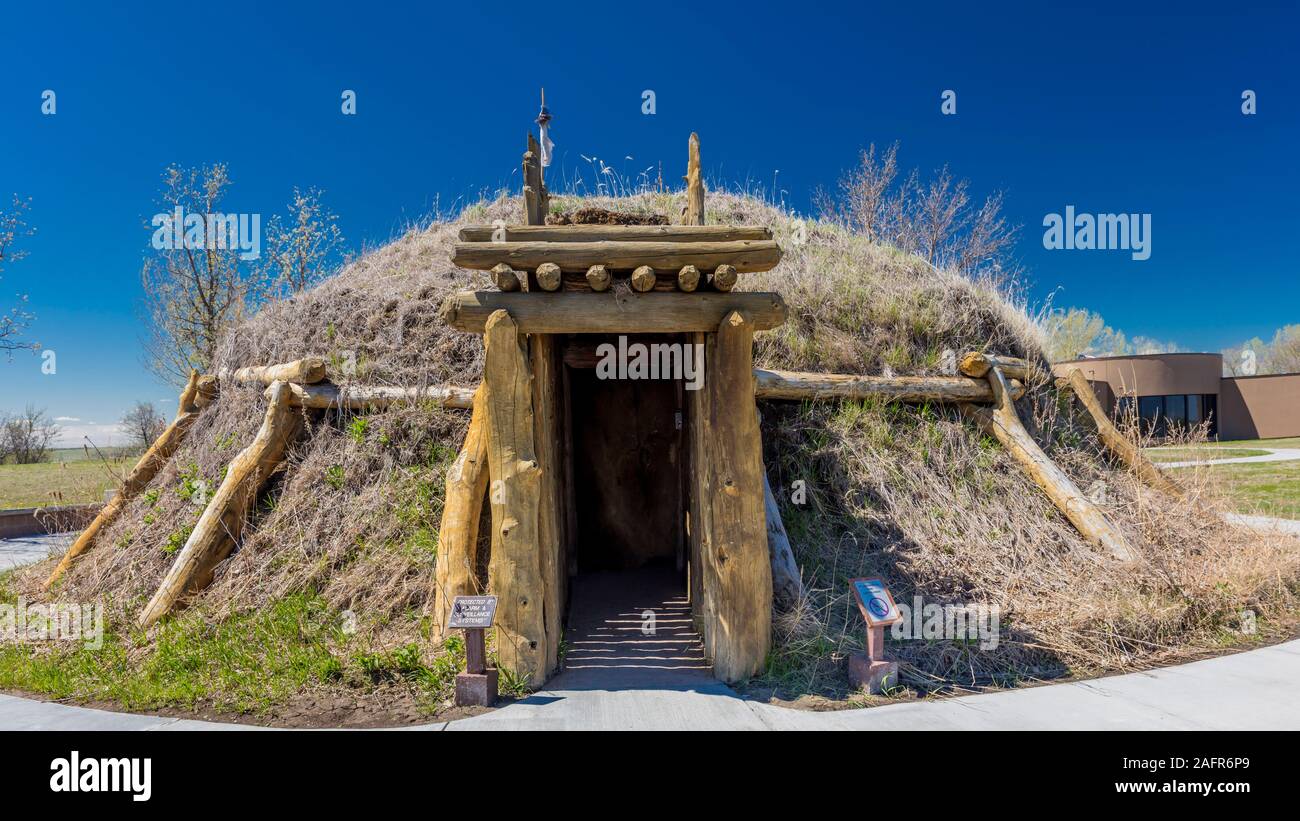 MAY 20, FORT MANDAN, NORTH DAKOTA, USA Earth Lodge replica shown at