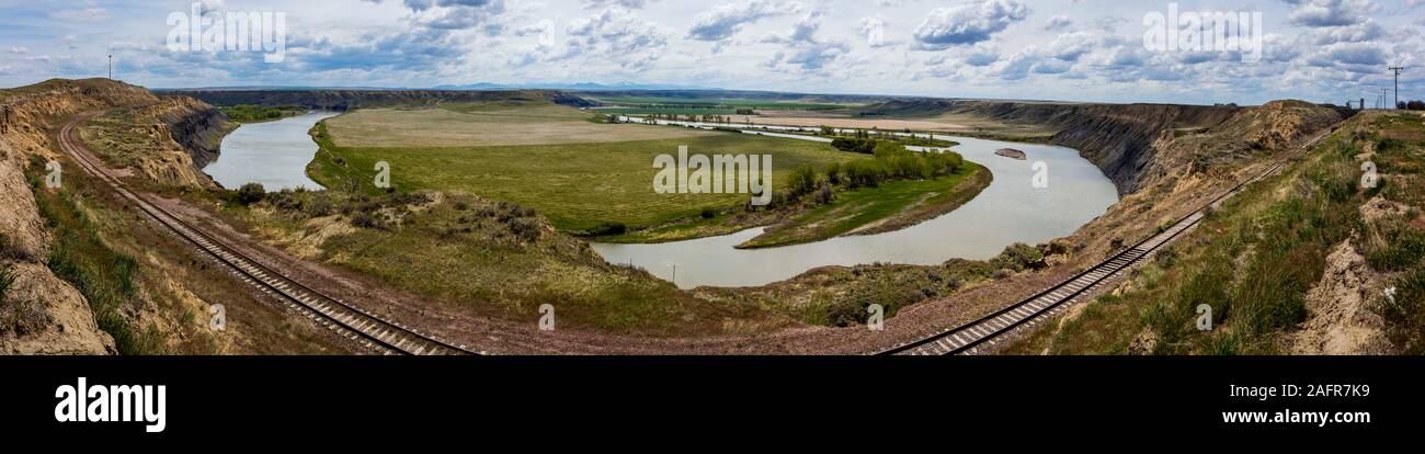 MAY 22 UPPER MISSOURI RIVER BREAKS, LEWISTOWN, MT,  2019, USA - Lewis and Clark's 'Decision Point' at confluence of Marias and Missouri River Stock Photo