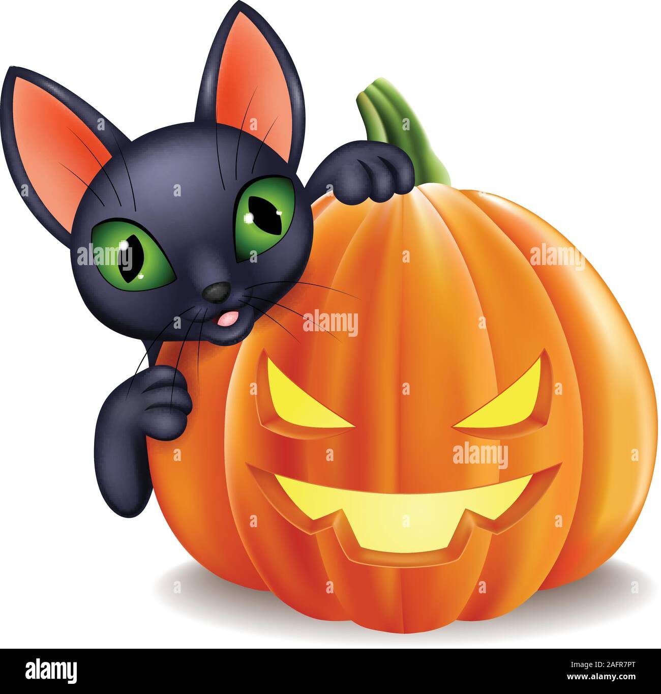 Cartoon black cat holding Halloween pumpkin Stock Vector Image & Art ...