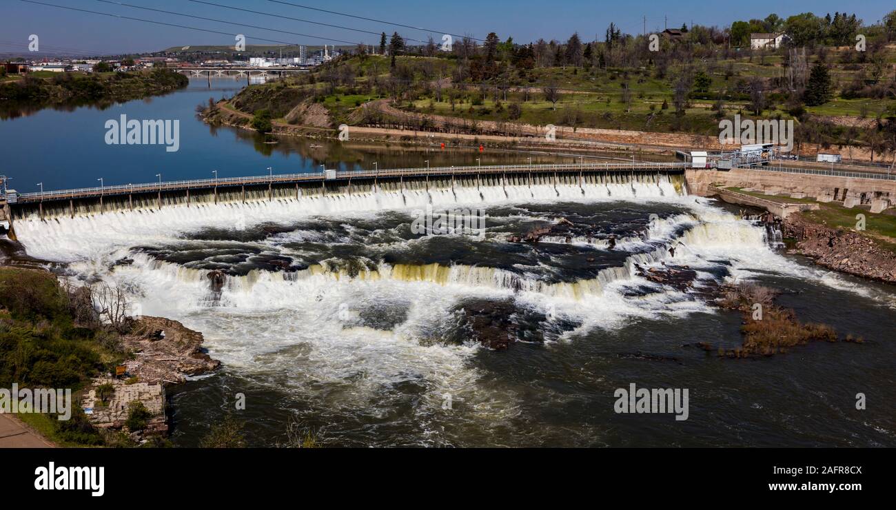 MAY 23, 2019, GREAT FALLS, MT., USA - Black Eagle Dam of the Great Falls of the Missouri River, Great Falls, Montana Stock Photo