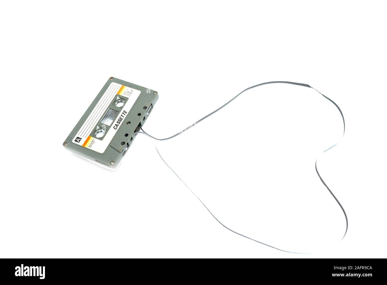 Vintage compact cassette tape on white background, Close up set of old ...