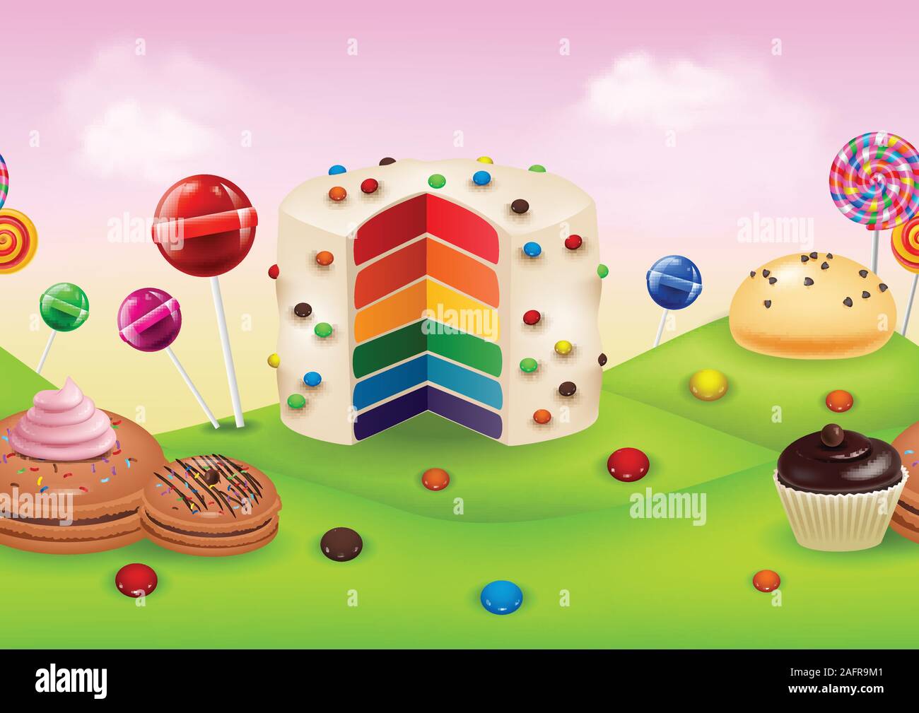 Fantasy candyland with dessrts and sweets Stock Vector
