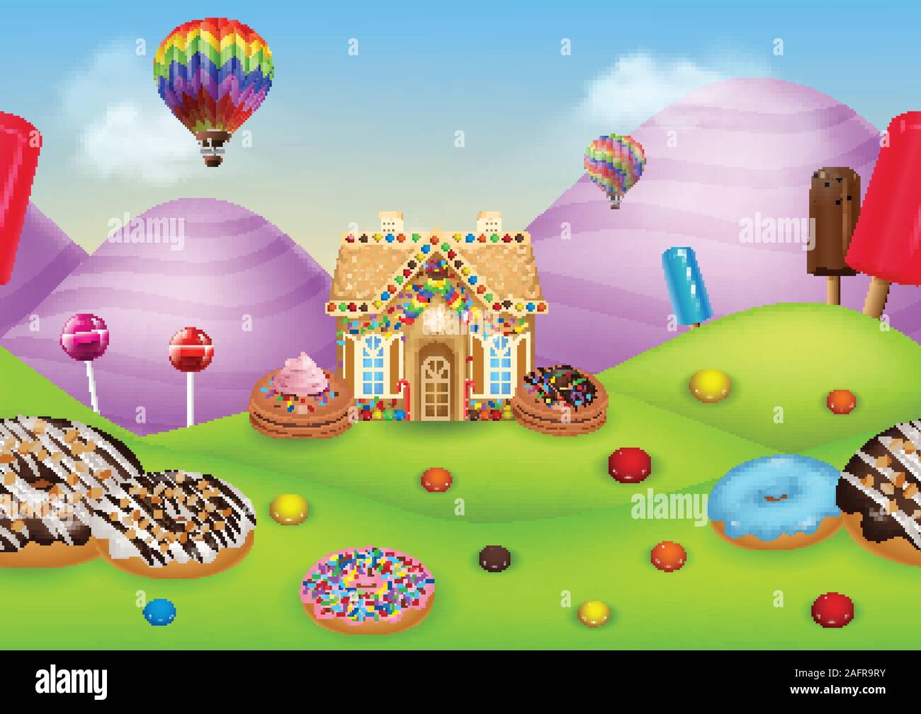 Fantasy candyland with dessrts and sweets Stock Vector