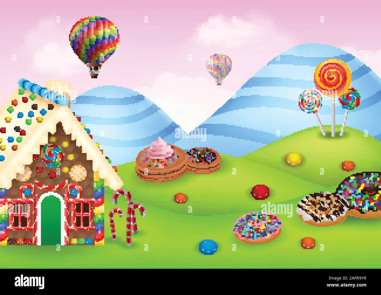 Fantasy candyland with dessrts and sweets Stock Vector